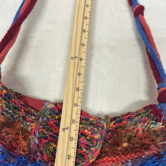 Red and Blue Hobo Bag with Bohemian Flair - Picture 10 of 11